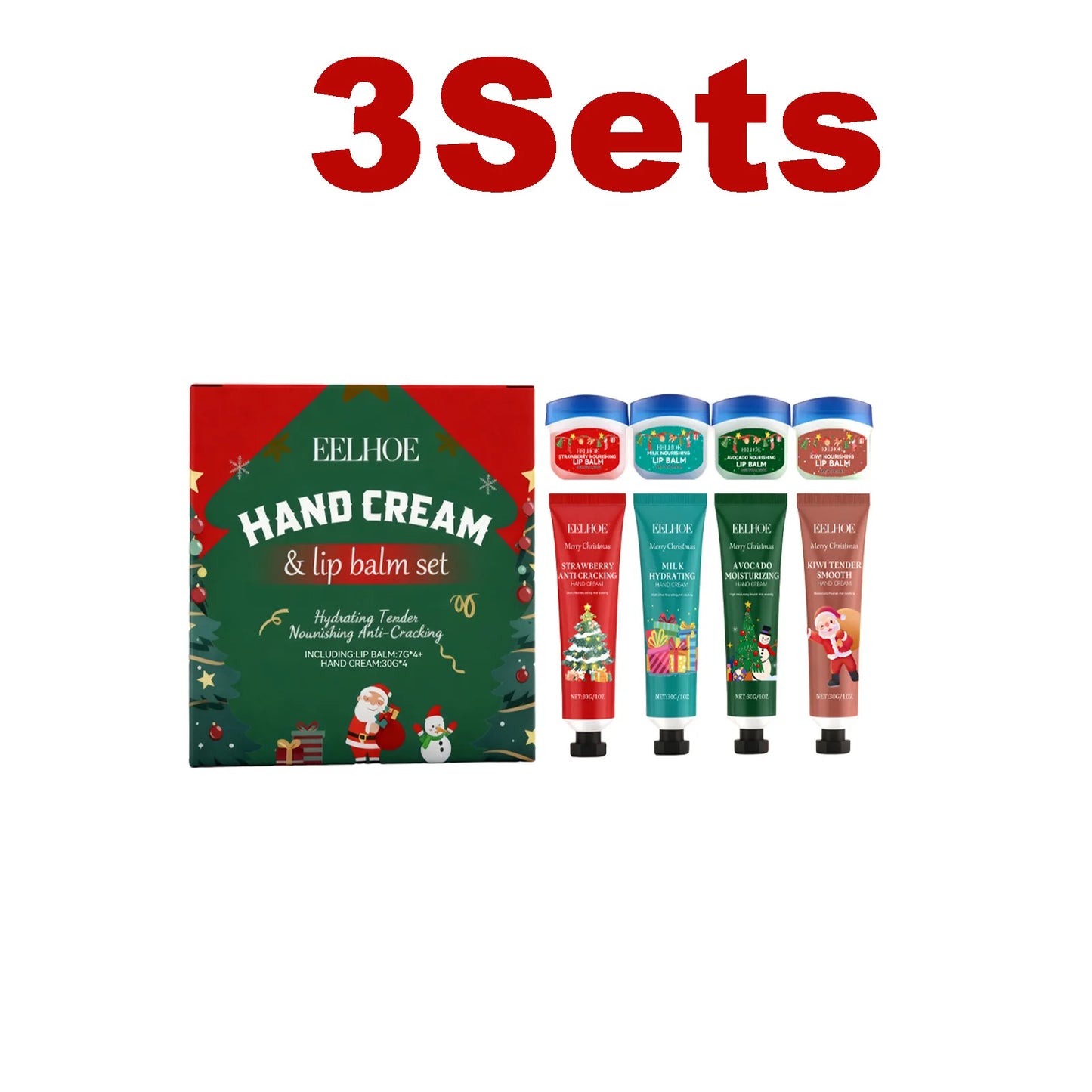 Christmas Hand Cream & Lip Balm Gift Set – 8pc Holiday Kit
