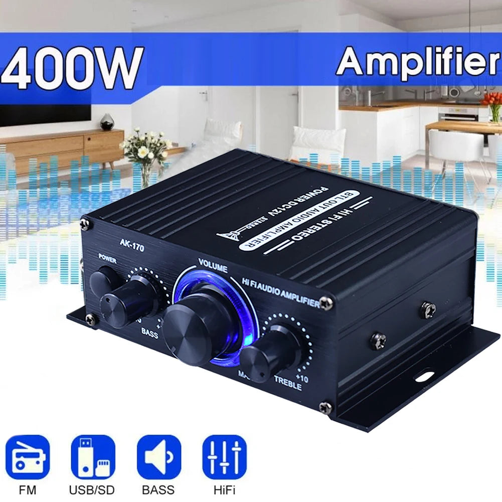 AK-170 Mini HiFi Stereo Amplifier 2×200W Dual Channel RCA