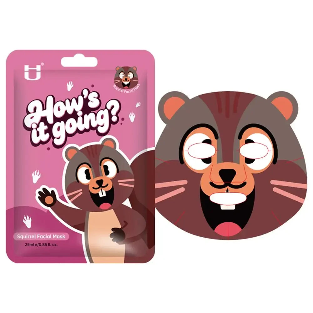 Cute Animal Character Sheet Masks, Deep Moisturizing Soothing Face Masks for Kids Teens Women Girls Night Party Skin Care Spa Peaceful Pleasures Health and Wellness squirrel-1PC