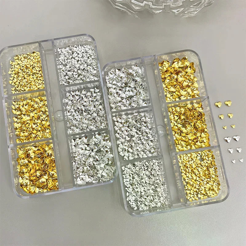6Grids 3D Metal Heart Nail Art Charms Gold/Silver Starlight Rivets Nails Decorations Y2K Manicure Accessories Nail Parts Jewelry Peaceful Pleasures Health and Wellness