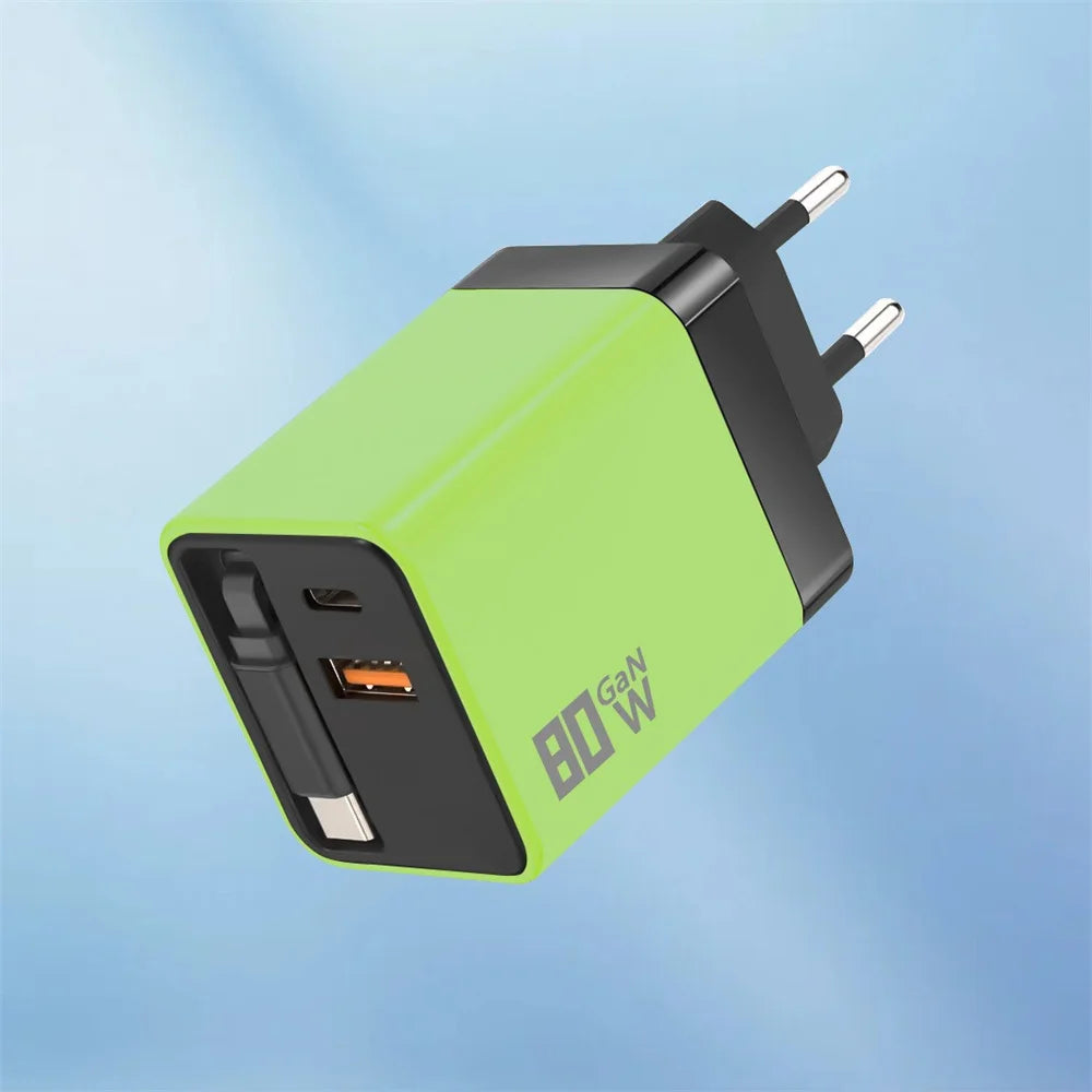 80W GaN Fast Wall Charger with USB-C Cable | iPhone & Android