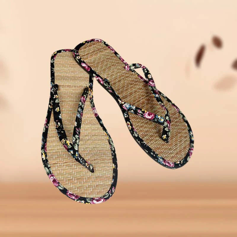 Women's Rattan Straw Weave Flat Flip Flops | Summer Slippers