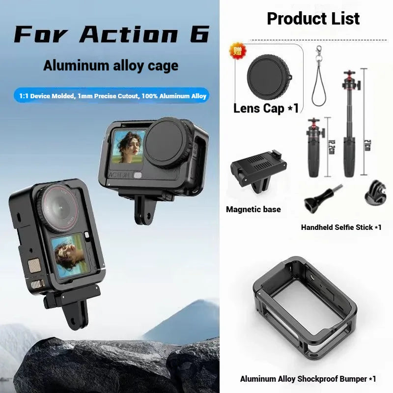 DJI Action 6 Aluminum Metal Cage | Cold Shoe Quick-Release