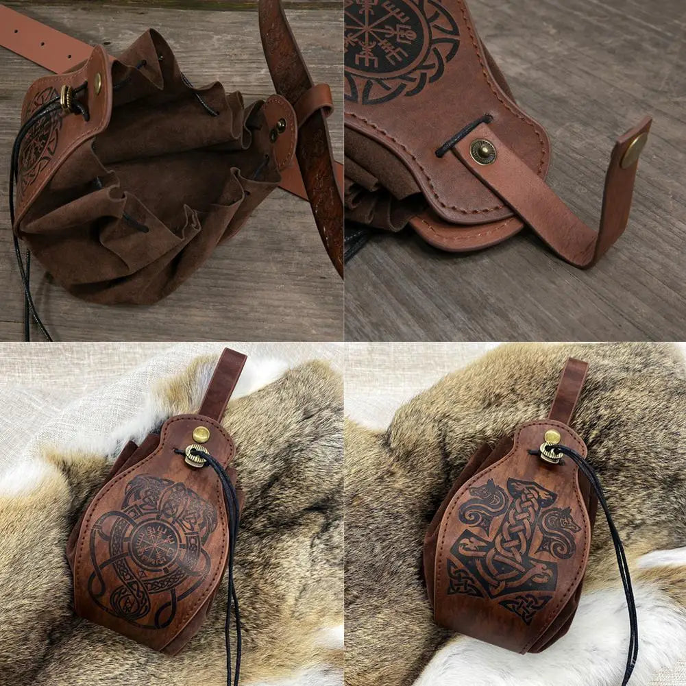 Celtic PU Leather DnD Dice Bag | Medieval Drawstring Pouch