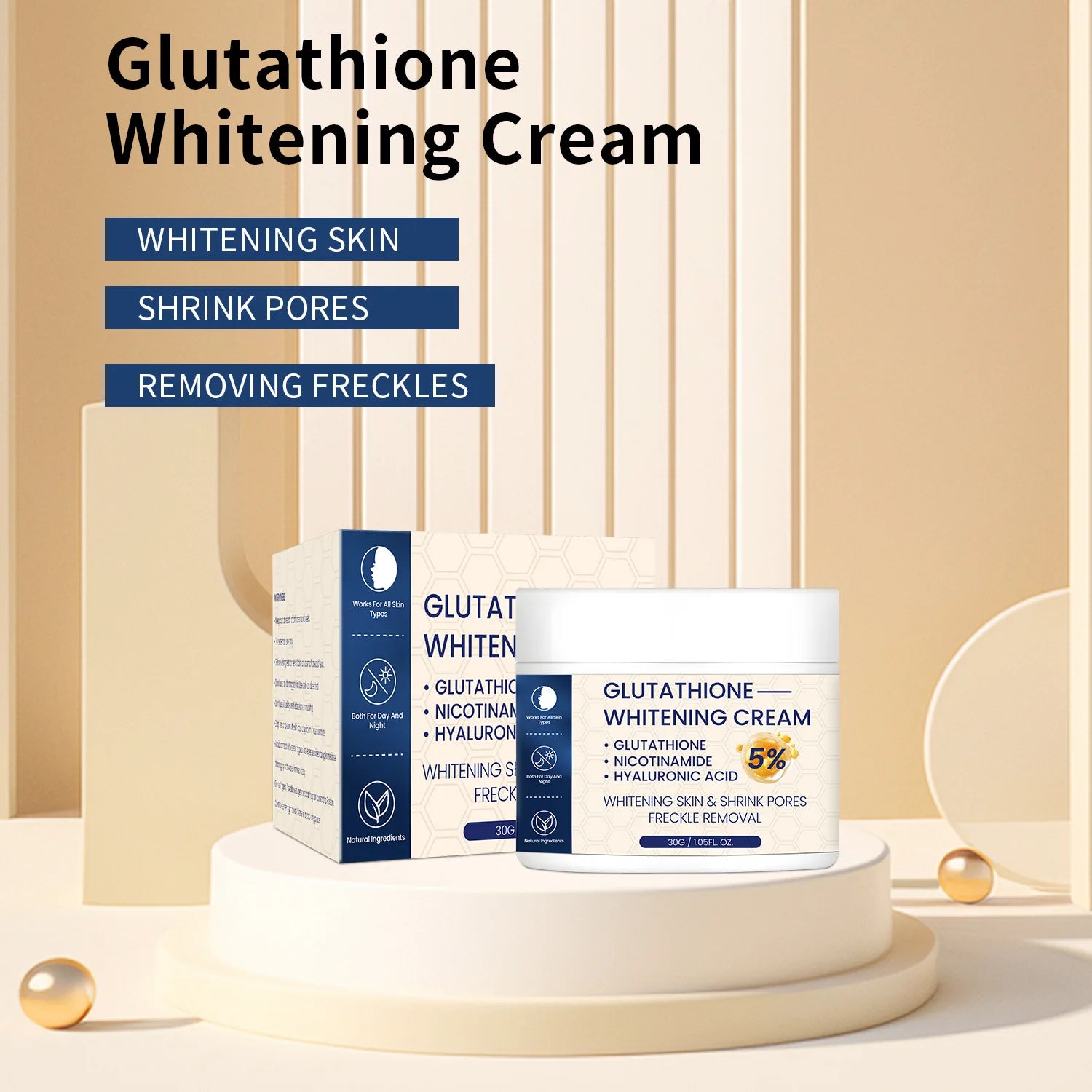 Whitening Face Cream, Reduce Dark Spots, Sun Spots, Melanin, With Collagen, Glutathione, Even Skin Tone For All Skin Types Peaceful Pleasures Health and Wellness
