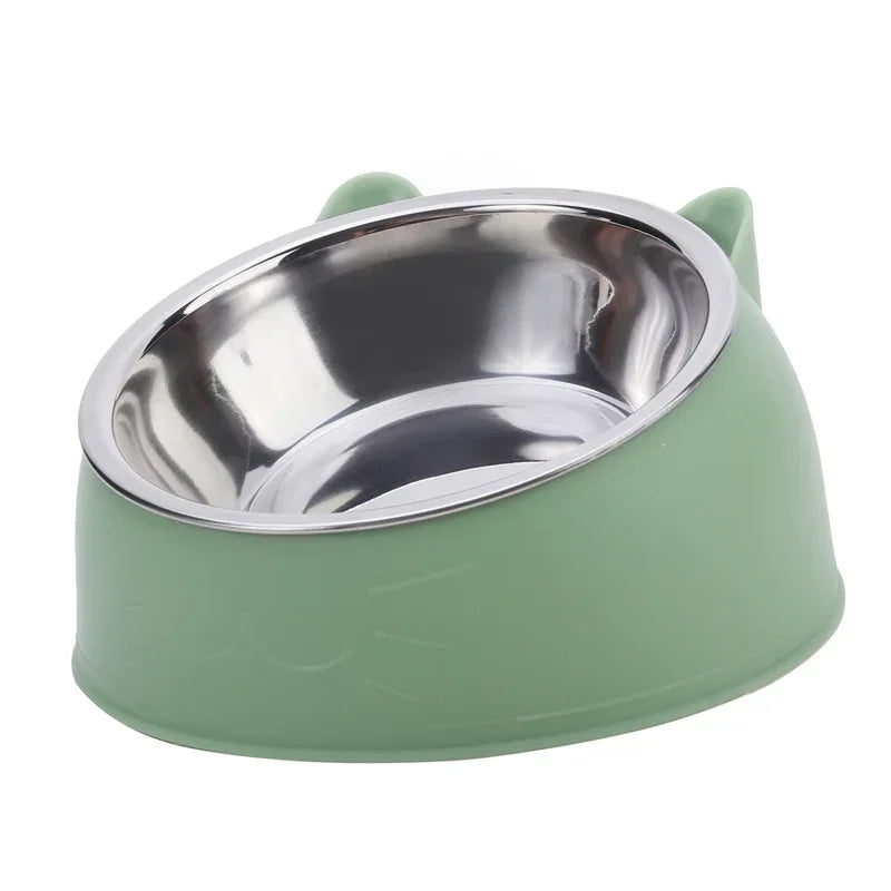 Tilted Stainless Steel Cat Bowl | 15° Anti-Choke Pet Feeder