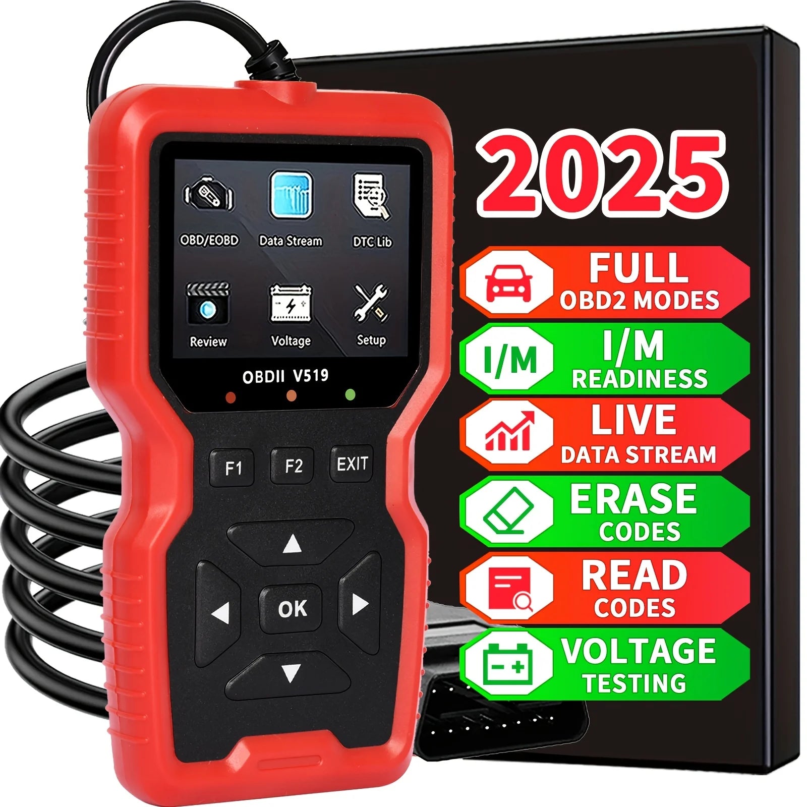 V519 OBD2 Scanner – USB Car Diagnostic & Fault Code Reader Peaceful Pleasures Health and Wellness Red