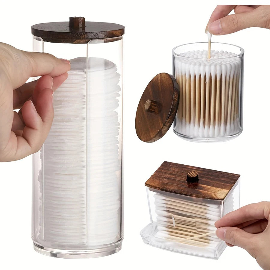 Cotton Swab, Ball & Pad Holder – Clear Apothecary Jar Bathroom Storage Organizer (1 or 3 Pack)