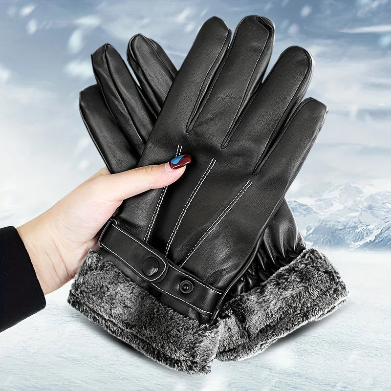 Winter Warm Fur Plush Gloves for Men Women, PU Leather Driving Gloves Windproof Non-Slip Thermal Cycling Motorcycle Gloves Peaceful Pleasures Health and Wellness