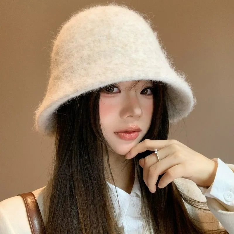 Women's Winter Wool Bucket Hat – Warm Dome Cap One Size