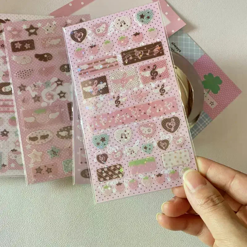 Musical Note & Strawberry Glitter Stickers | Cute DIY Decoration