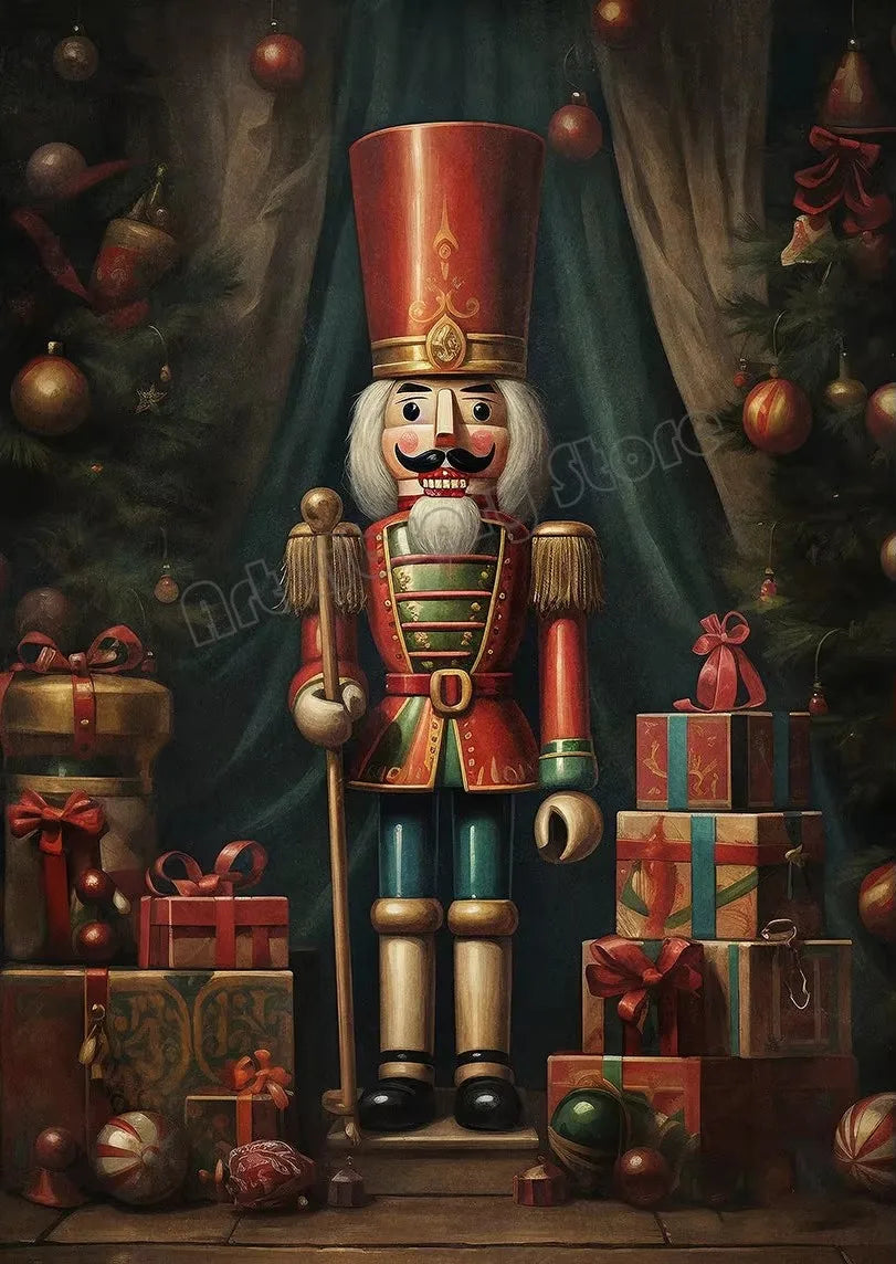 Vintage Santa Claus Portrait in Mistletoe Reading Letters Toy Cookie Poster Canvas Painting Wall Pictures Christmas Home Decor Peaceful Pleasures Health and Wellness ZLH5422 20x30cm No Frame