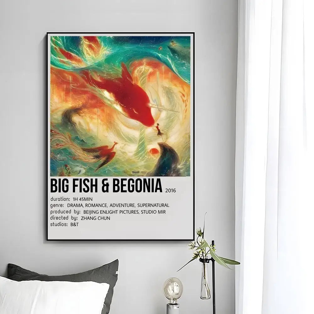 Fantasy Romantic Movie Anime B-Big Fish & Begonia Poster Wall Art Print Poster Decorative Mural Home Decor Gift Unframed Peaceful Pleasures Health and Wellness White8 50x70cm Unframed