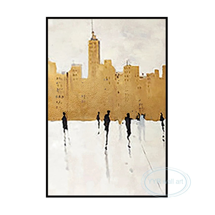 New Abstract Gold Foil Street Scene Oil Painting Custom Wall Art Decoration Hanging Picture High Quality Handmade Canvas Poster Peaceful Pleasures Health and Wellness No frame 1 80cmx140cm