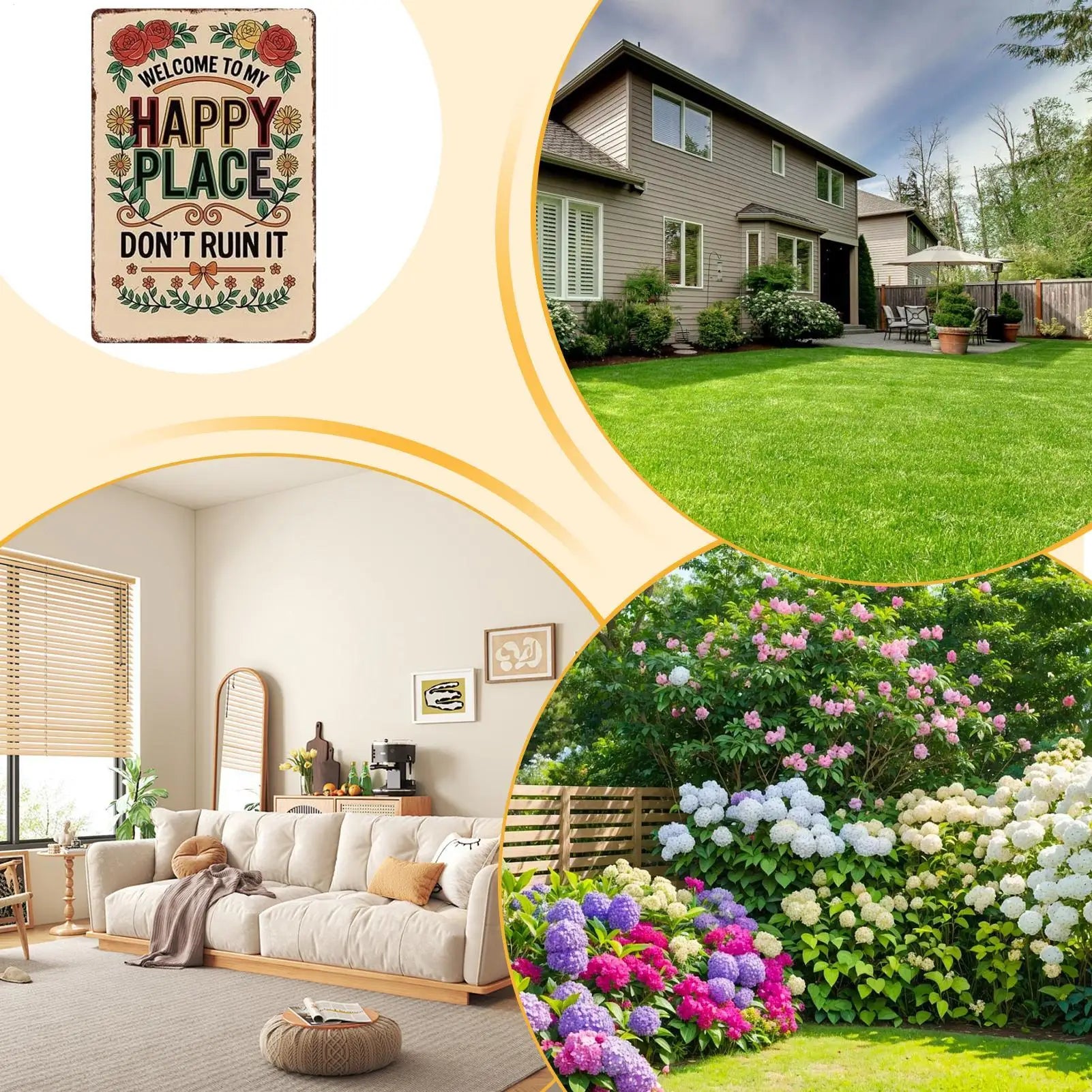 Welcome To My Happy Place Sign Vintage Floral Wall Poster Metal Welcome Wall Art For Indoor Outdoor Bedroom Corridors Courtyards Peaceful Pleasures Health and Wellness