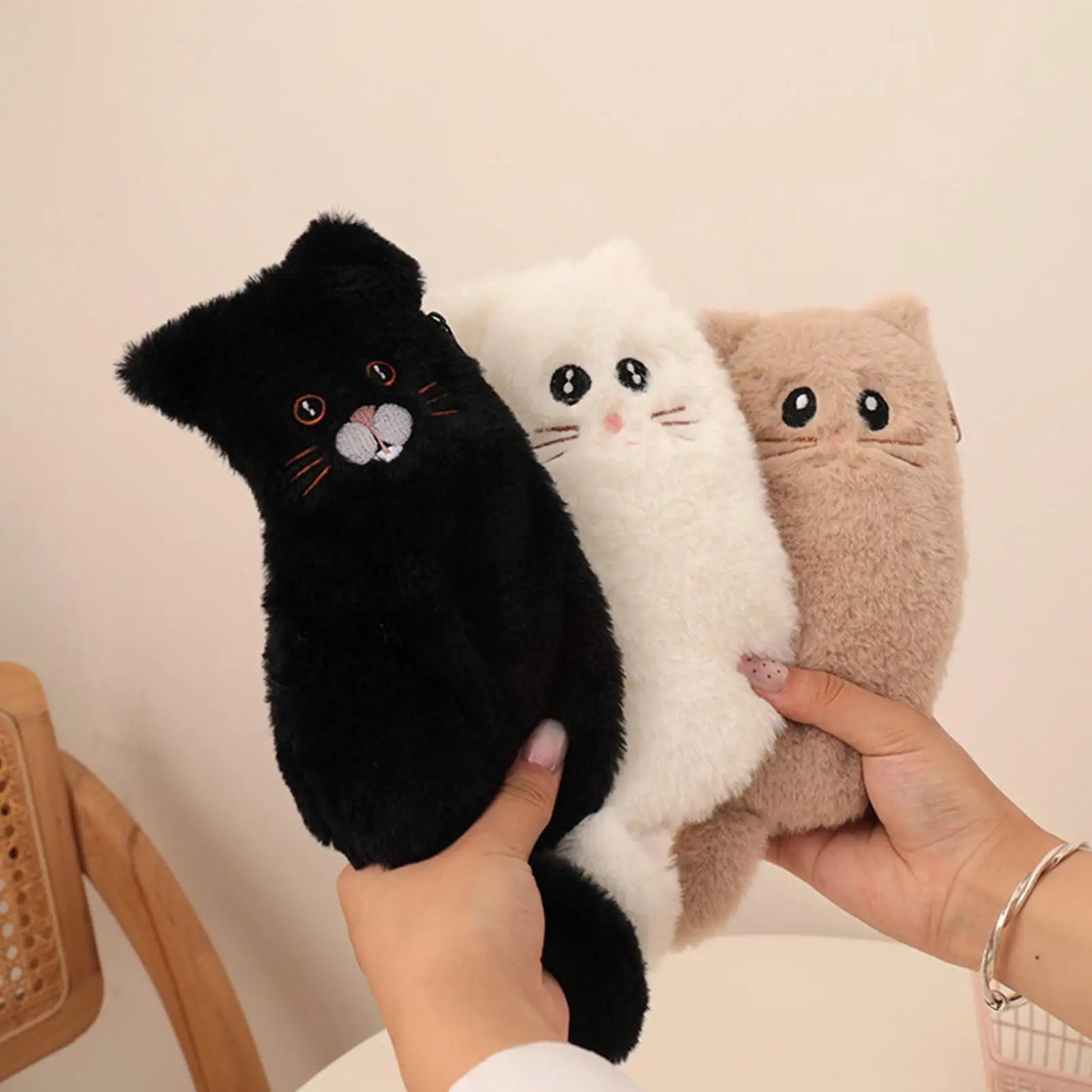 Cute Plush Cat Pencil Case – 3D Animal Pen Pouch for Kids