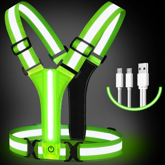 LED Reflective Vest Running Gear USB Rechargeable LED Light Up Vest High Visibility Running Lights Safety Protective Clothing Peaceful Pleasures Health and Wellness Green