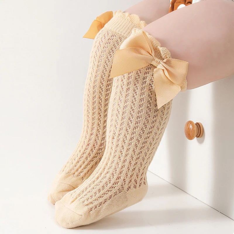 Baby Girl Bow Lace Knee High Socks | 0–24 Months Cotton