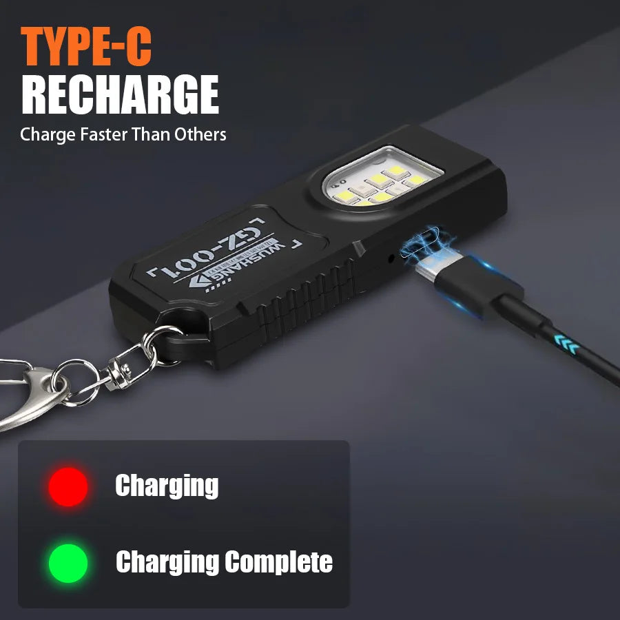 Mini COB LED Keychain Flashlight | USB-C Rechargeable Work Light