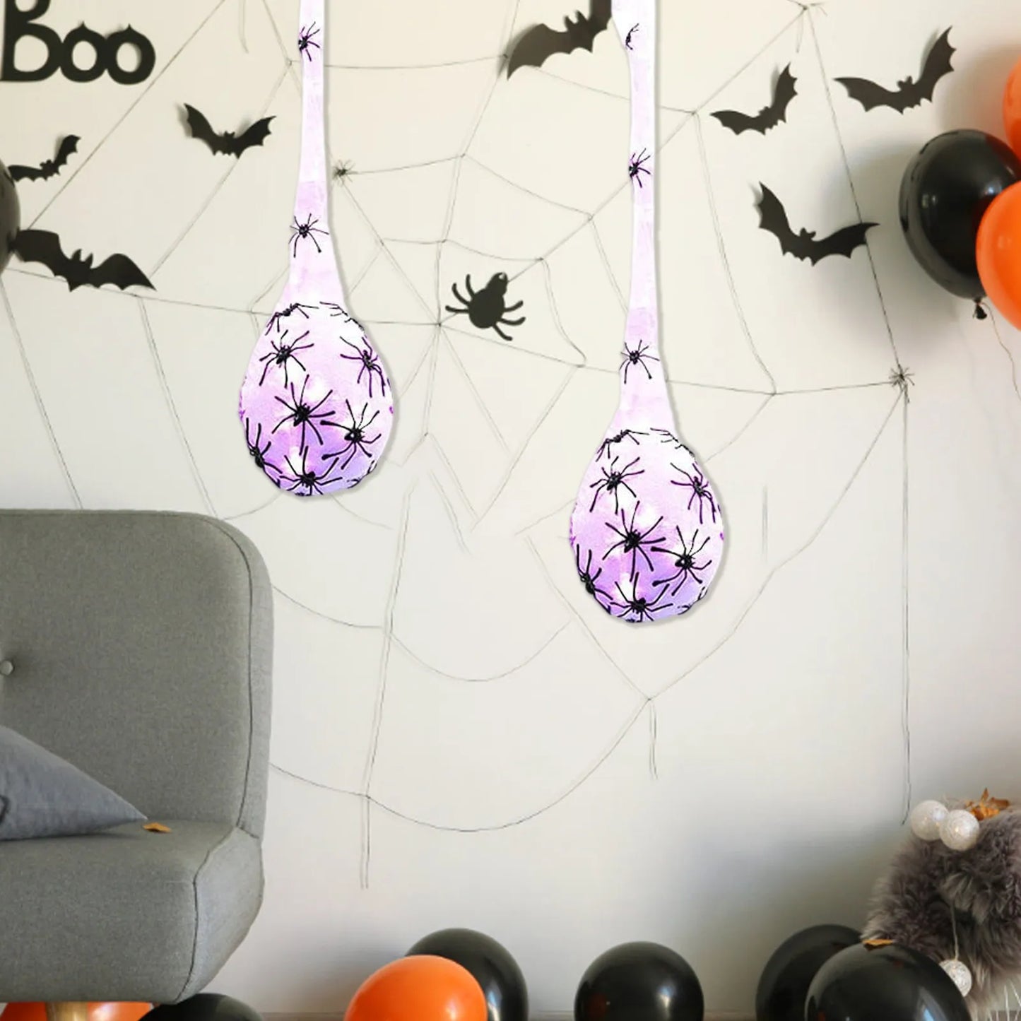 Halloween LED Glowing Spider Egg Bag Hanging Decoration