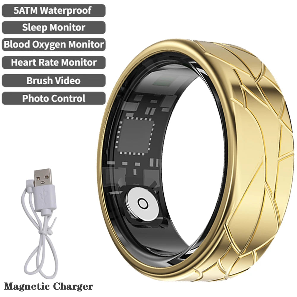 2026 Smart Ring Health and Sleep Tracker Heart Rate Blood Oxygen Monitor Brush Video 5ATM Waterproof Multi Sports Men Women Ring Peaceful Pleasures Health and Wellness Gold 11