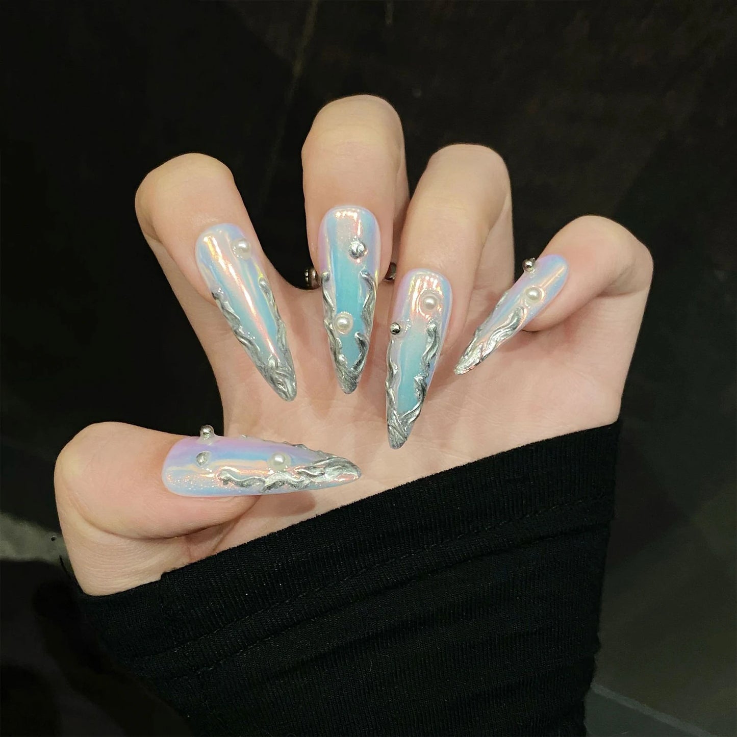 10pcs AB Style Handmade Y2K Press on Nails American Cat's Eye French Fake Nail Decor Almond Tips Wearable Blush False Nails Long Peaceful Pleasures Health and Wellness