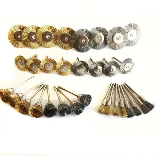 9pcs Steel Wire Brass Brush Rotary Tool Electric Dremel Drill Bit Polishing Grinding Wheel T-shaped Brush Accessories Peaceful Pleasures Health and Wellness
