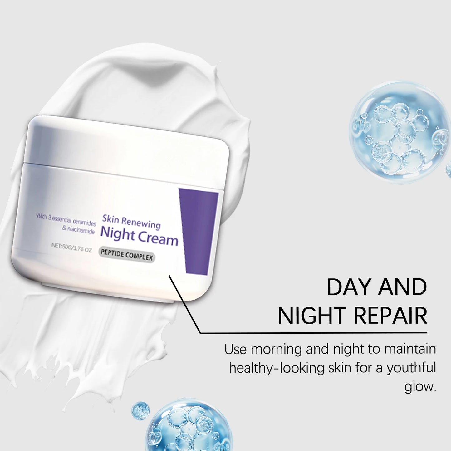 Skin Renewing Night Cream Repairig Skin Barrier Nicotinamide Face Cream with 3 Essential Ceramide Brightening Skin Rejuvenating Peaceful Pleasures Health and Wellness