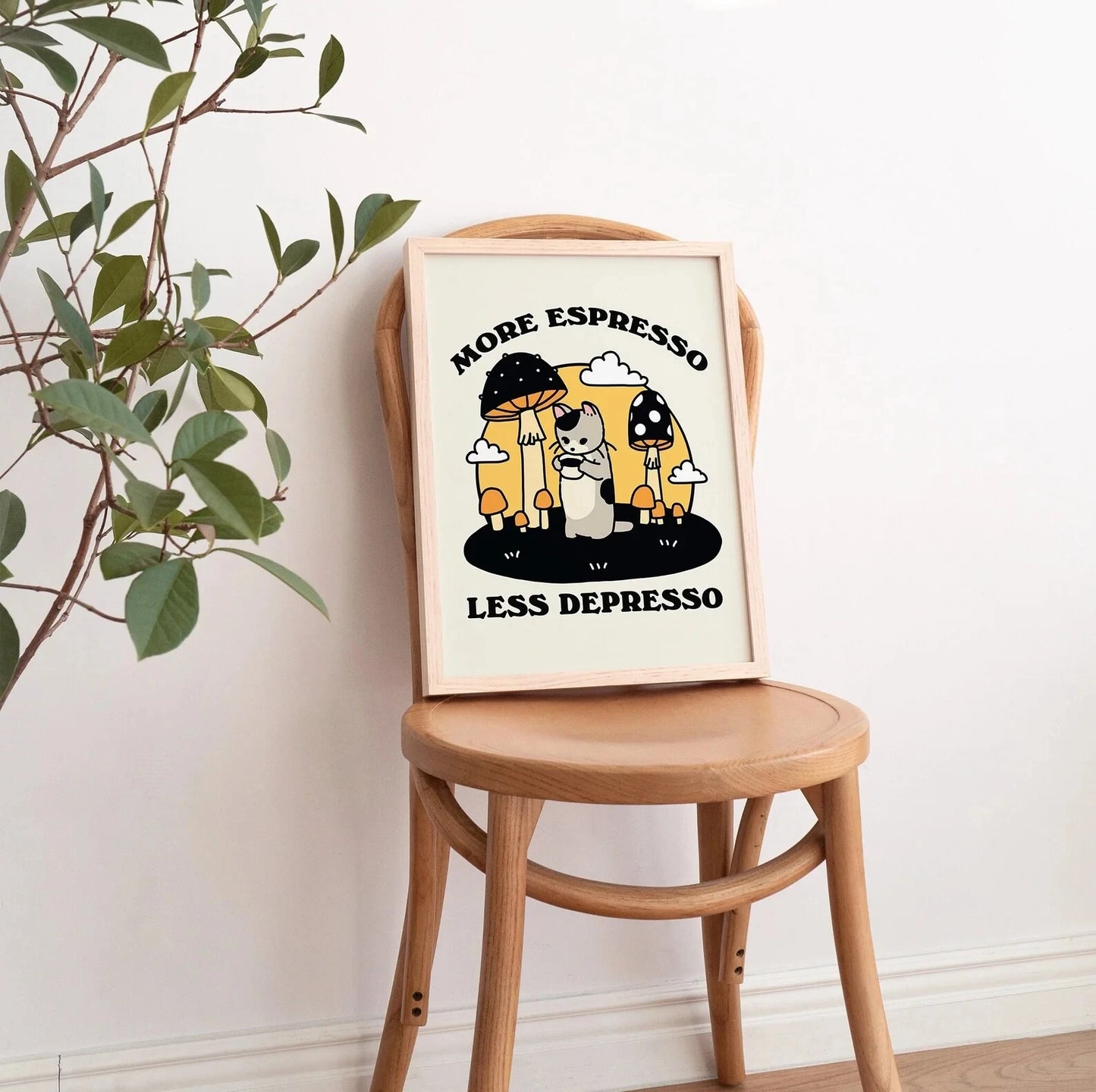 More Espresso Less Depresso Cat Canvas Wall Art Print