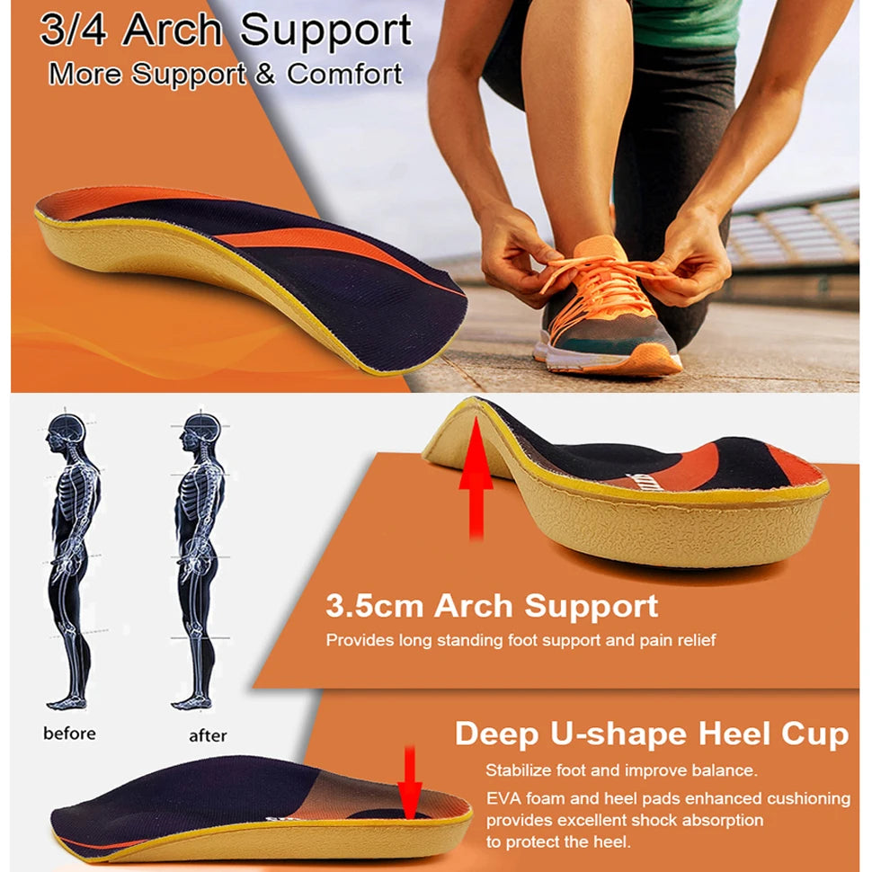 1Pair Orthotic Shoe Insoles with High Arch Support, Shock Absorbing Anti-Fatigue Inserts for Walking Running Standing All Day Peaceful Pleasures Health and Wellness