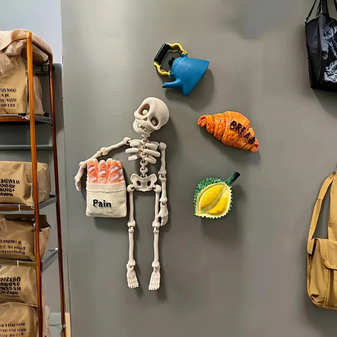 1Pc Magnetic Poseable Skull Fridge Magnet Funny Halloween Gift Easter Kitchen & Dining Decor Home Accessory, Quirky Decor Peaceful Pleasures Health and Wellness
