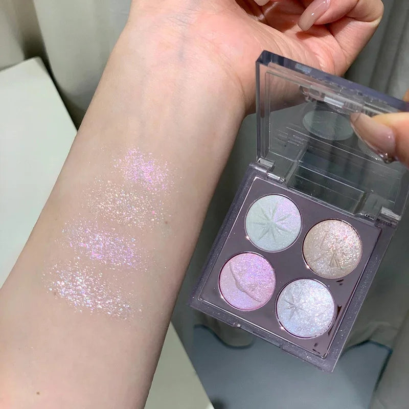 4-Color Glitter Eyeshadow Palette | Aurora Purple Shimmer Baked