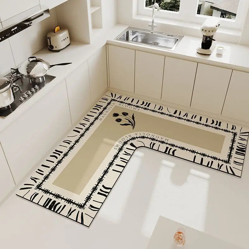L-Shaped Kitchen Mat | Anti-Slip Crystal Velvet Area Rug