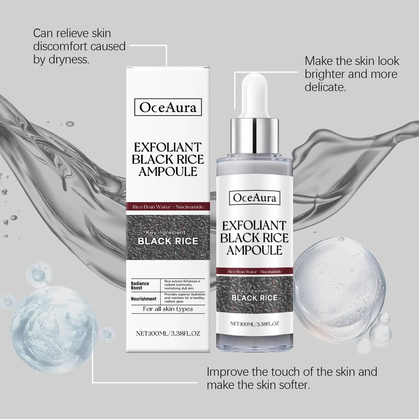 OceAura Black Rice Exfoliating Serum | Deep Cleanse & Brighten