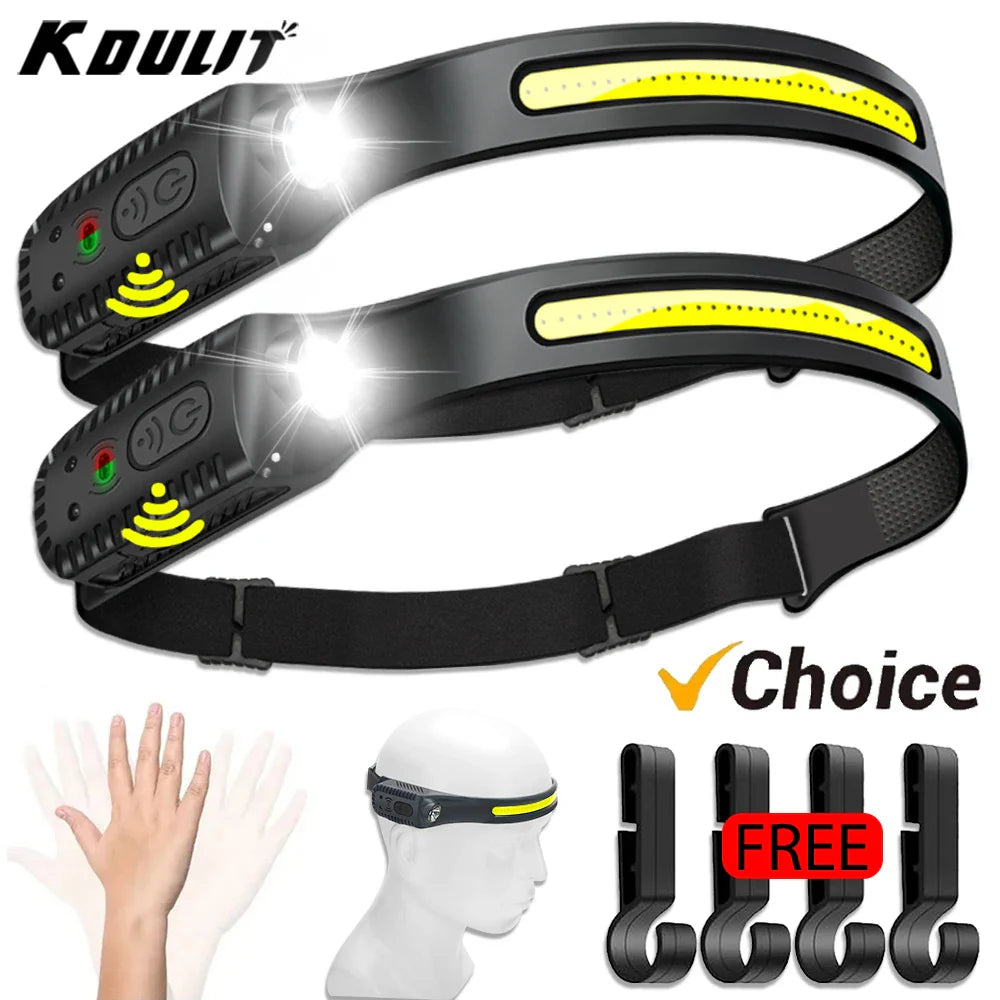KDULIT XPE+COB LED Headlamp | USB Rechargeable, Motion Sensor