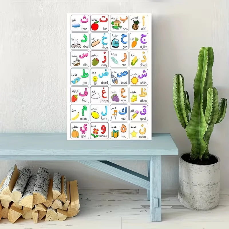Arabic Alphabet Colorful Cartoon Canvas Wall Art Print Poster