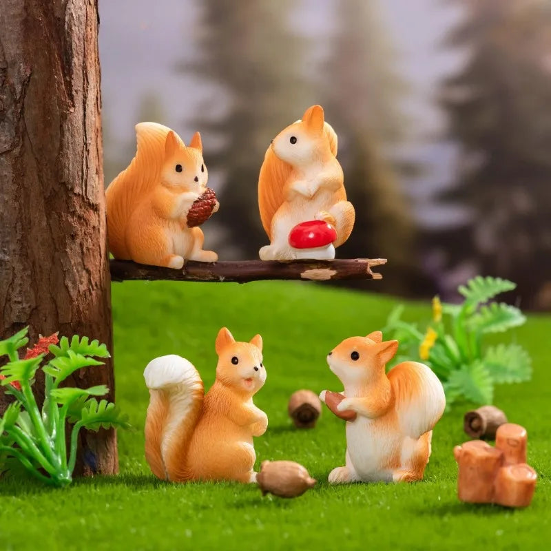 Squirrel Figurine Miniatures Pine Cones Cute Mini Animals Figurine Model for Desk Garden Decoration for Home Resin Diy Crafts Peaceful Pleasures Health and Wellness