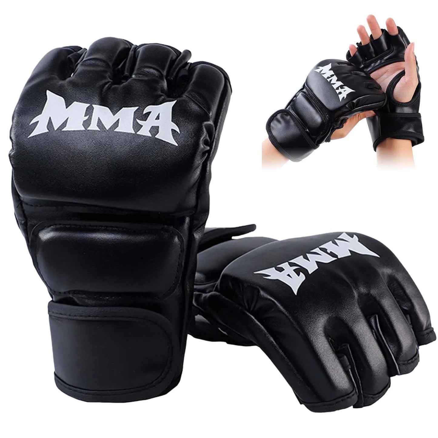 Martial Arts Training MMA Gloves Durable Construction Impact Resistance Sparring Mitts Suitable for Punching Bag Peaceful Pleasures Health and Wellness Mma black