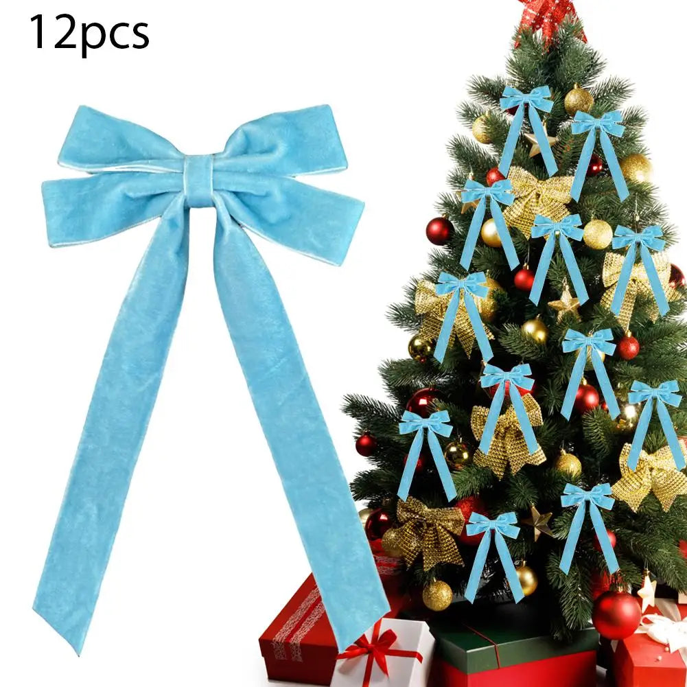 12-Pack Velvet Christmas Bows | Tree Ornaments & Gift Wrap Christmas Bow Ornaments Peaceful Pleasures Health and Wellness I 26cm