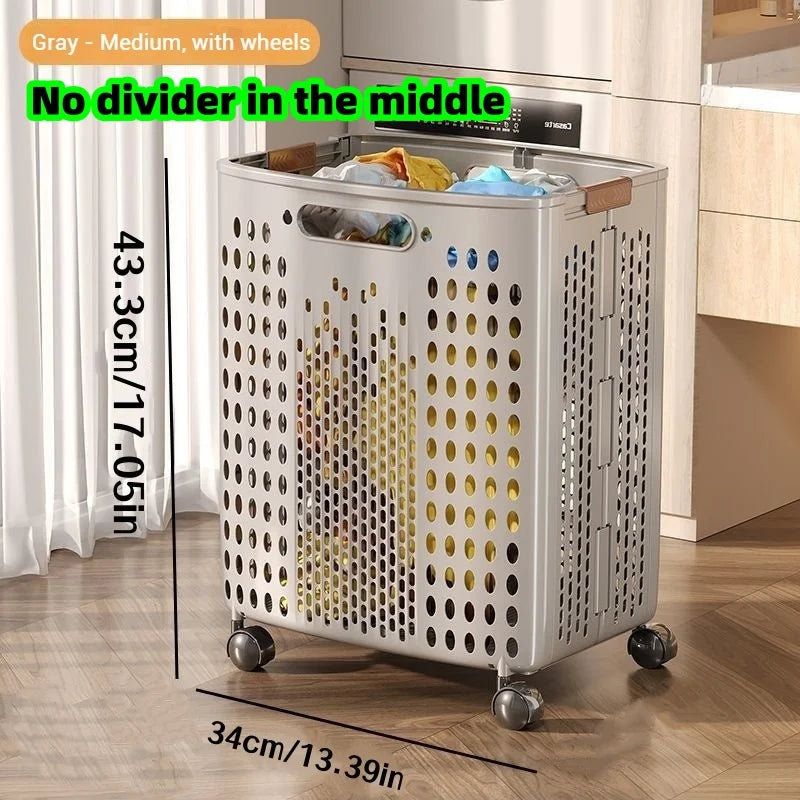 1 Piece, Two Colors Available, Household Bathroom Laundry Basket, Foldable Dirty Clothes Hamper, Large Capacity with Wheels, Simple Design, Laundry Storage Basket for Bathroom [No Divider in the Middle] Peaceful Pleasures Health and Wellness 1Pcs 1