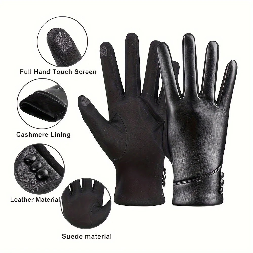 Women Leather Touchscreen Gloves With Soft Fleece Lining-Perfect For Stylish Warmth On Casual Weekends Peaceful Pleasures Health and Wellness
