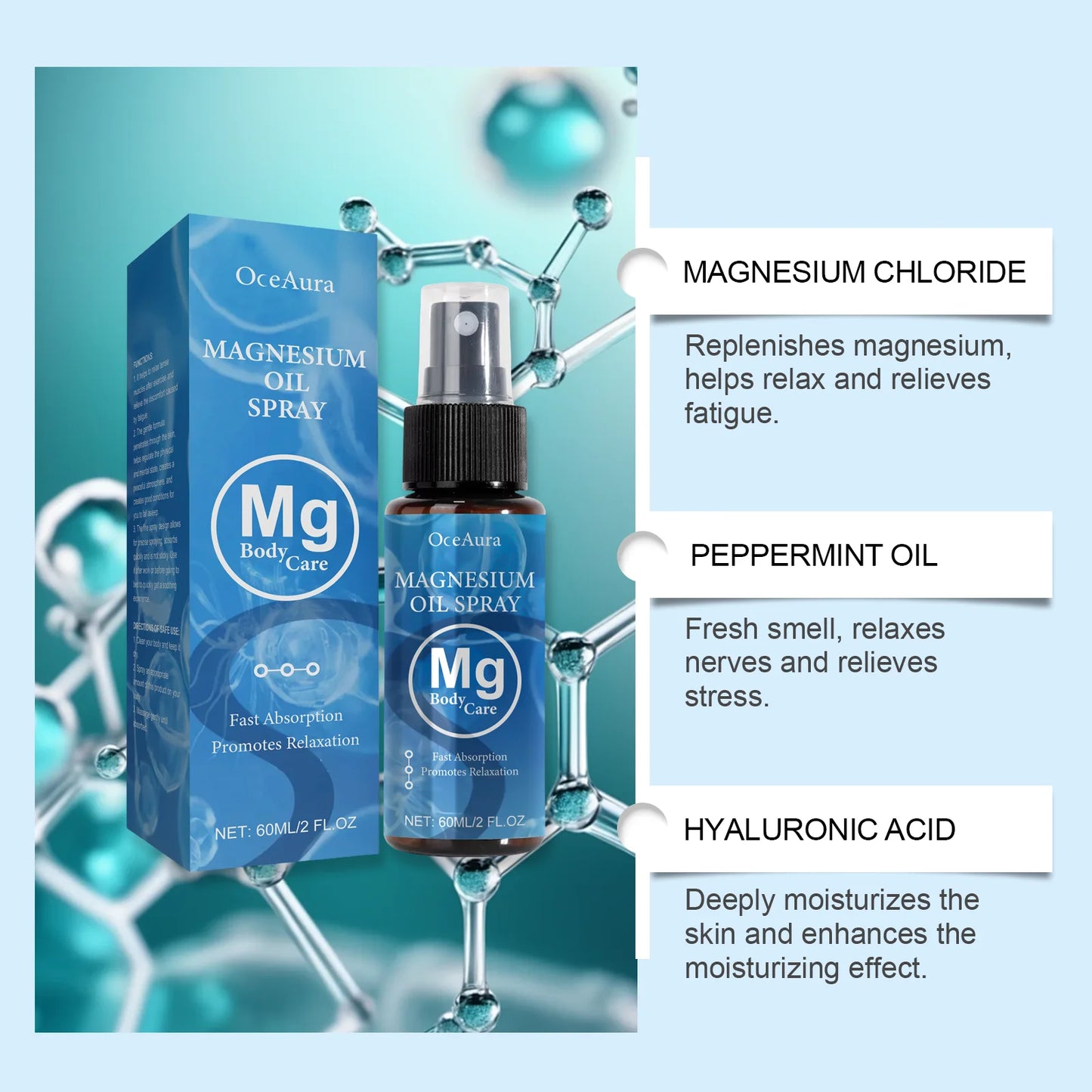 OceAura Magnesium Oil Spray | Sleep, Relaxation & Skin 60ml