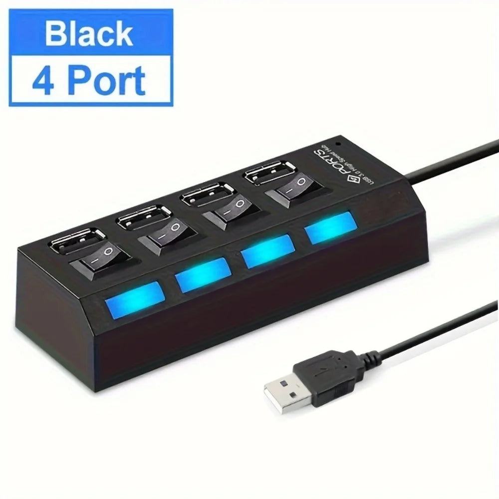 4/7 Port USB 2.0 Hub Splitter with LED Switch | PC & Laptop