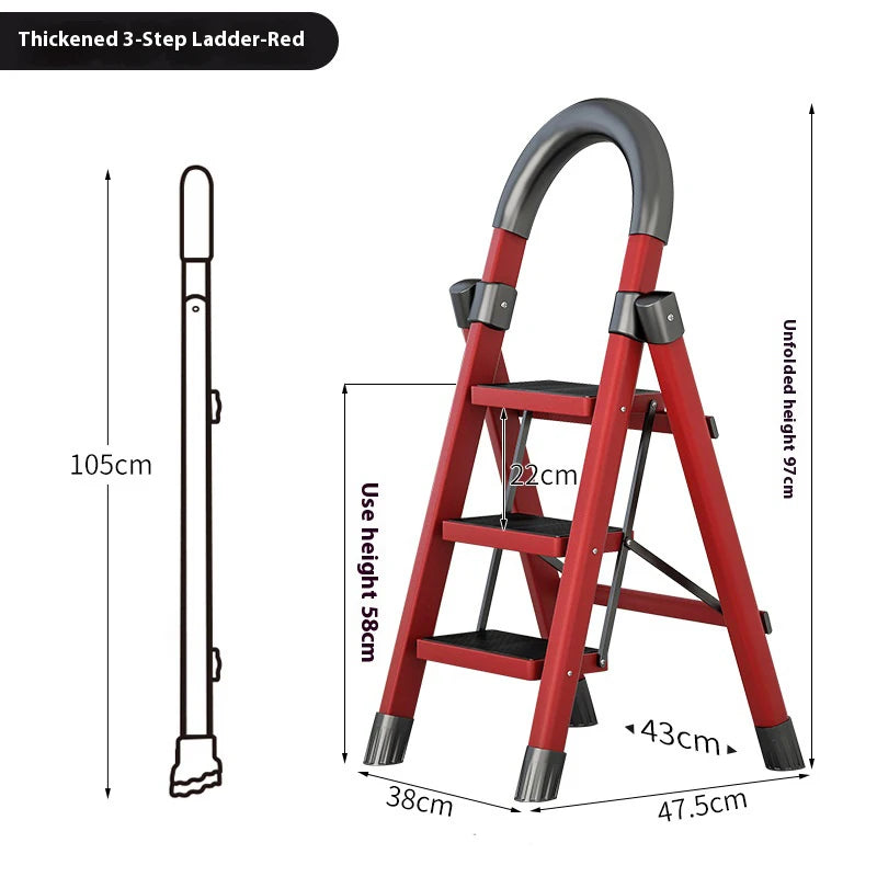 Adjustable Zigzag Folding Ladder 3 4 5 6 Step Thickened Carbon Steel Engineering Ladder Stable Climbing Tool for Home And Garden Peaceful Pleasures Health and Wellness 3 layers Red
