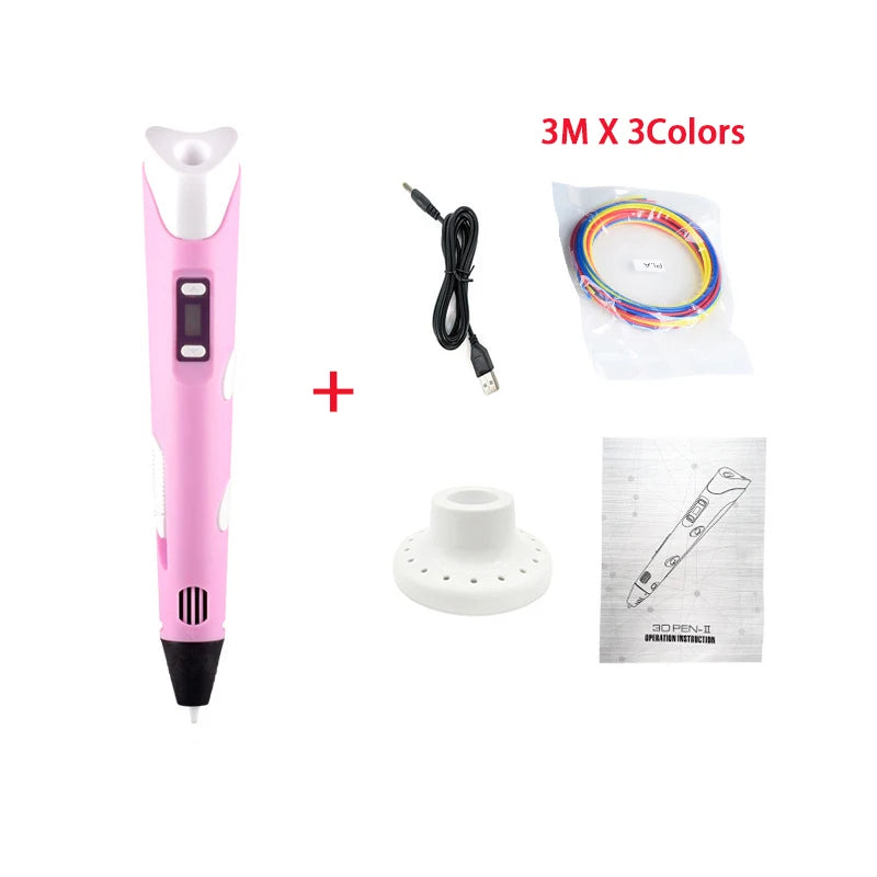 3D Pen 3D DIY Drawing Pen With LCD Screen Compatible PLA Filament Toys Safe 3D Pen for Children Kids Christmas Birthday Gift Peaceful Pleasures Health and Wellness Pink A China Mainland