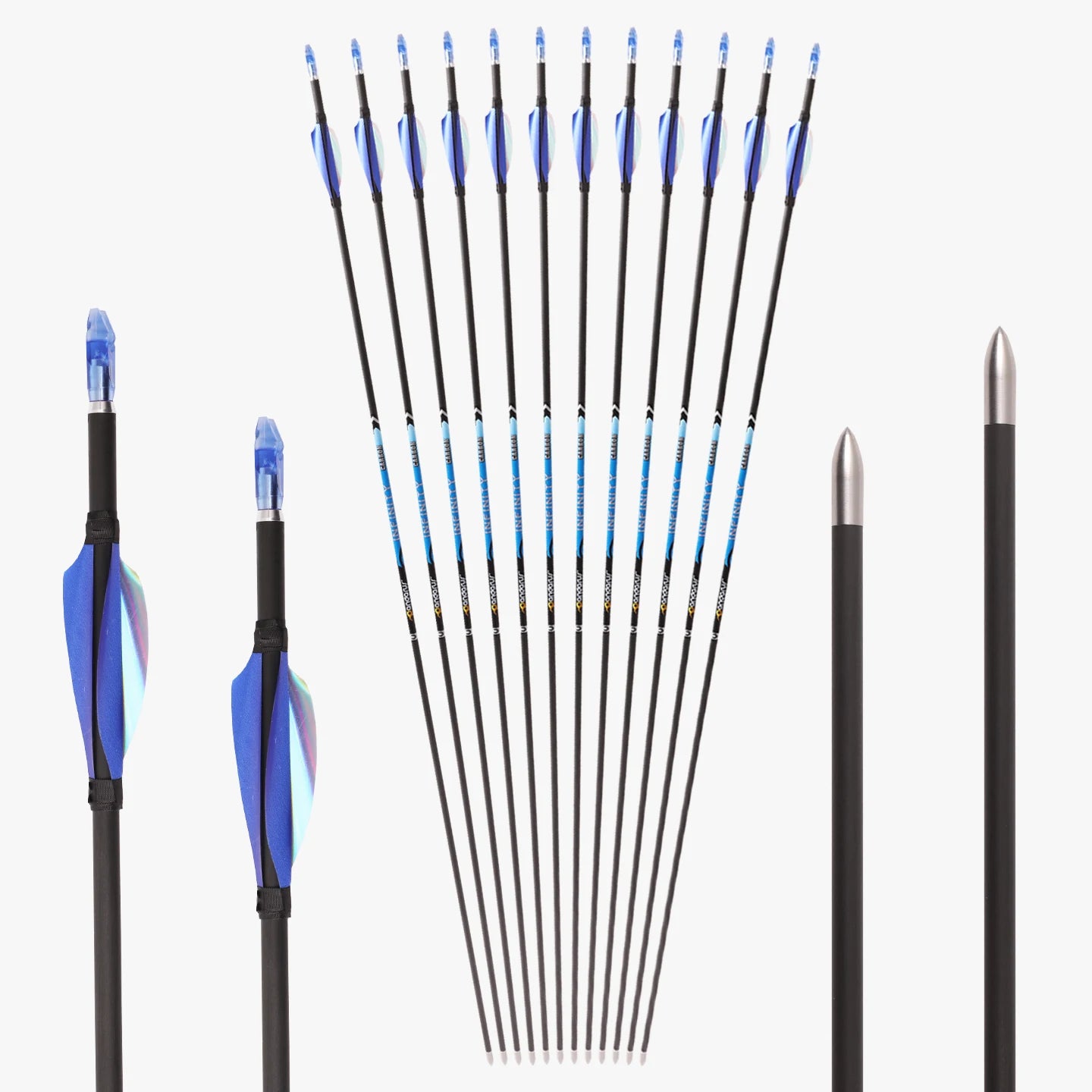 6 12 ID4 2 Pure Carbon Arrow Blue Silver Spin Feather Recurve