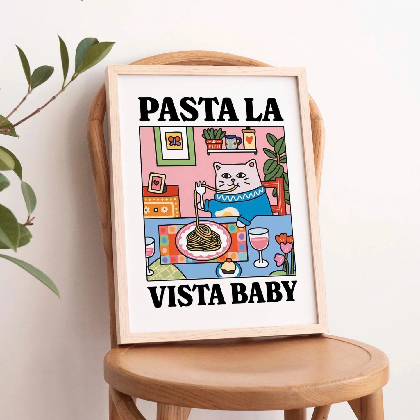 Pasta La Vista Baby Cartoon Cat Wall Art Prints Canvas Painting Poster Picture For Living Children Room Home Decor Gift Peaceful Pleasures Health and Wellness