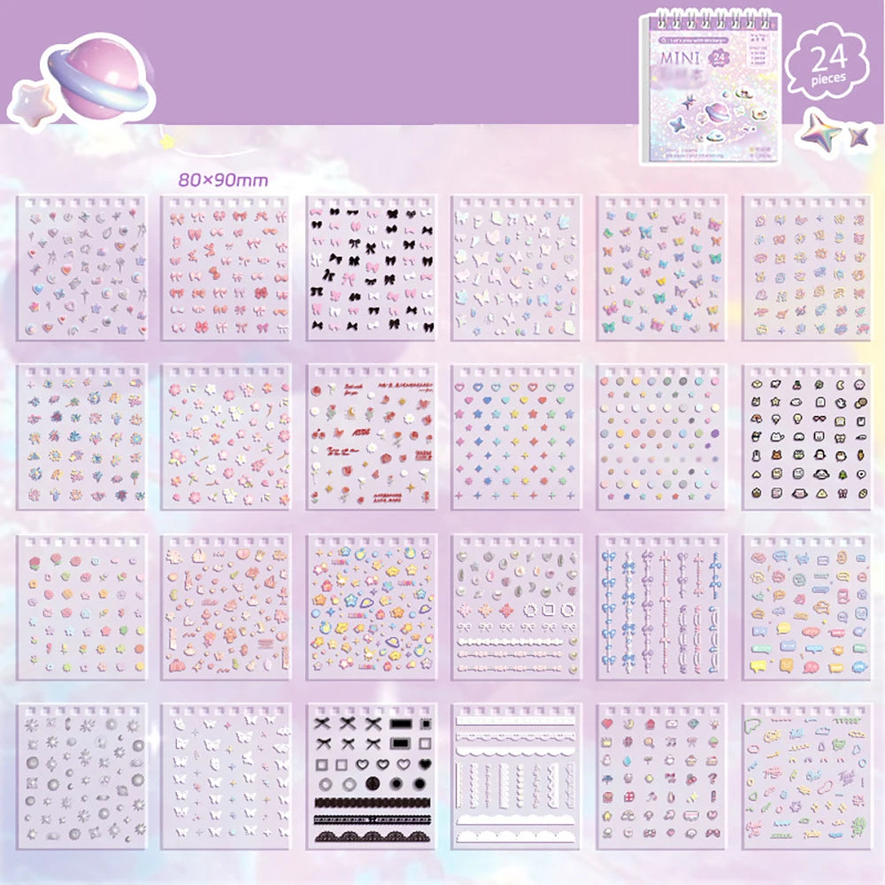 24 Sheets Handheld Sticker Notebook Mini Nail Stickers Cartoon