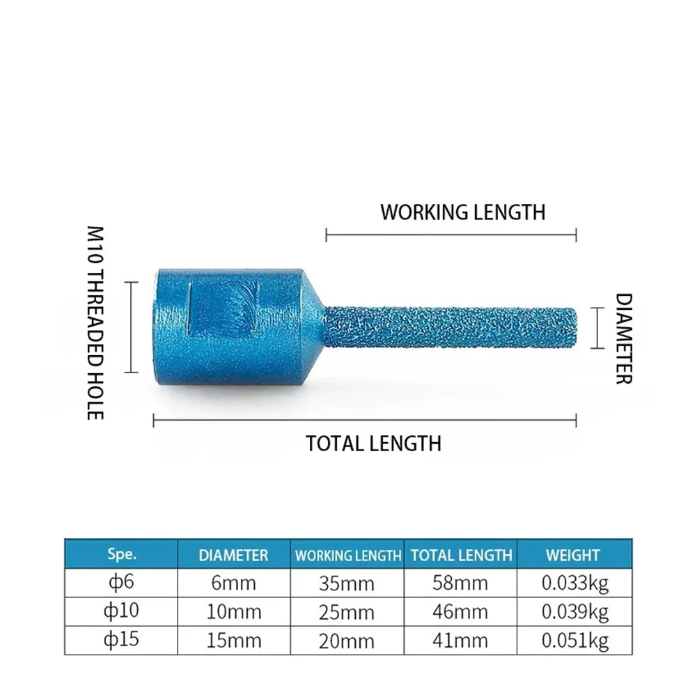 M10 Thread Vaccum Brazed Diamond Finger Bit Milling Cutter Ceramic