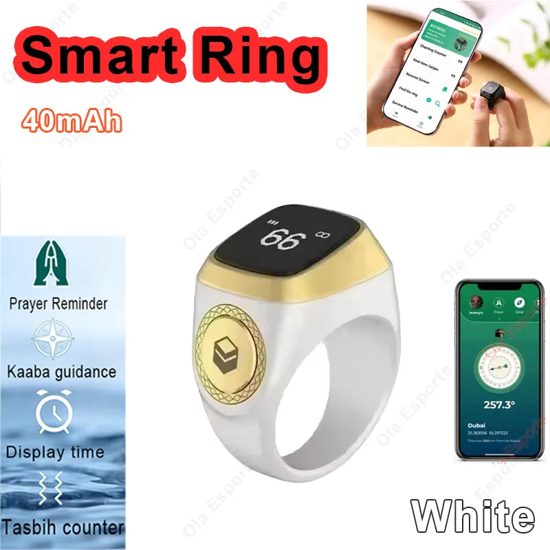 2026 New Smart Ring Men Women Prayer Reminder Tasbih counter Display Time 49 Inch HD Screen Bluetooth Life WaterProof Smartring Peaceful Pleasures Health and Wellness White 1 22